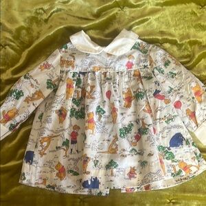 Colorful Cartoon Print Dress with White Collar